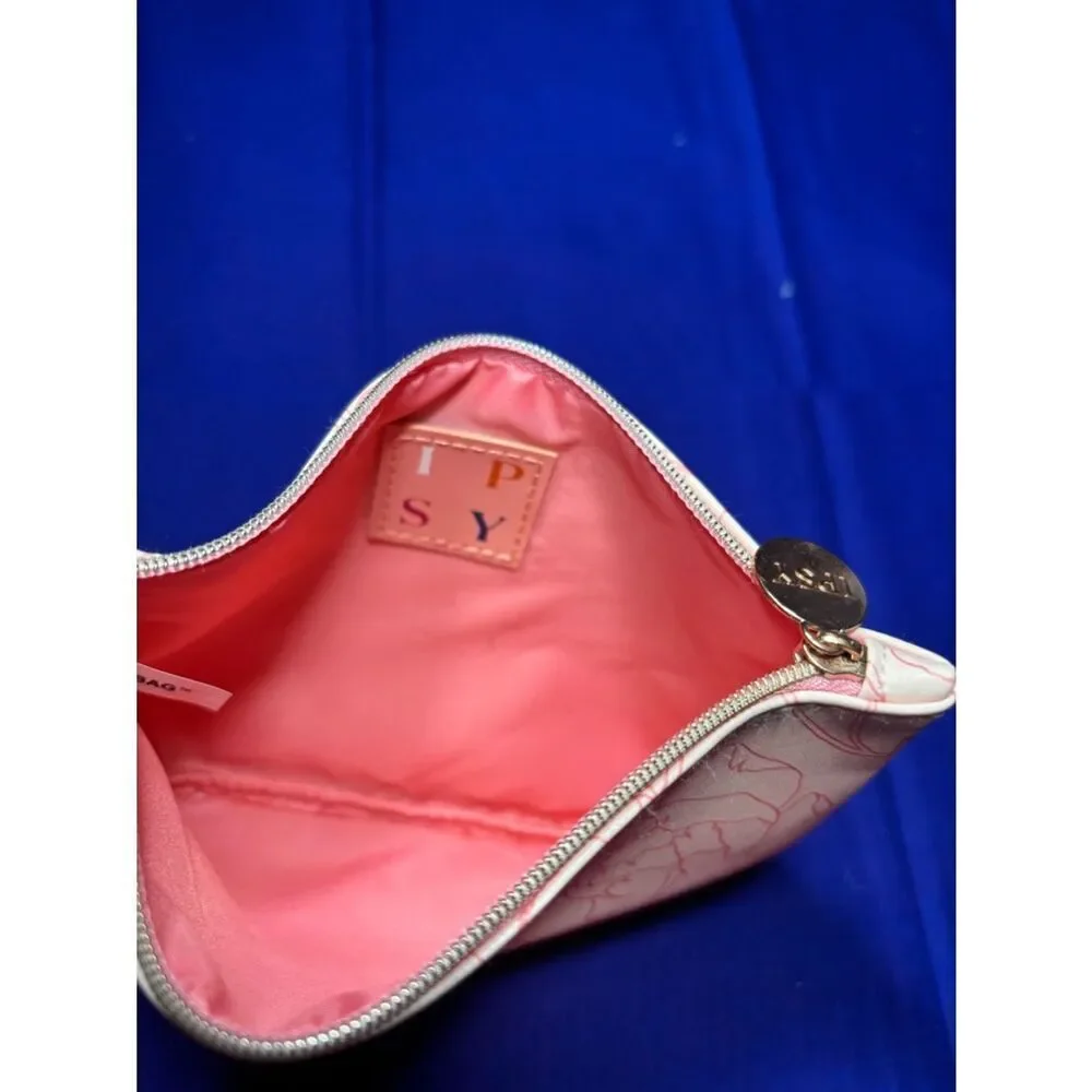 Ipsy Floral Zip Pouch - Pink on Cream